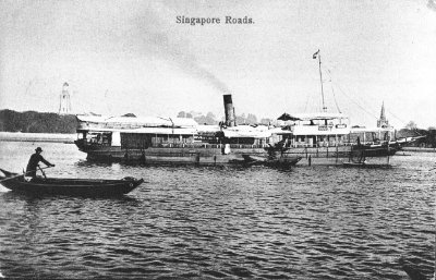 新加坡河口海上的货船，1900年代